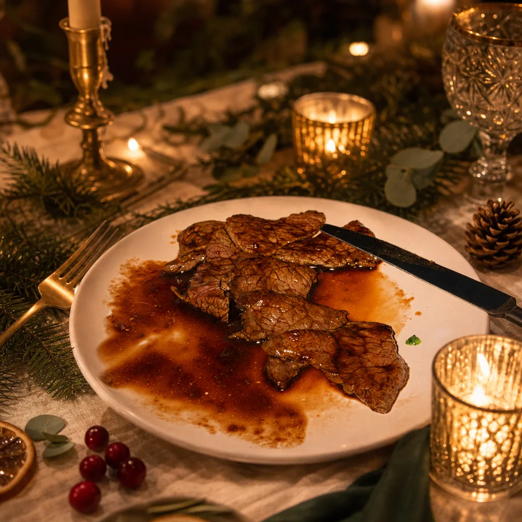 Biefstuk in jus in Feestdagen-stijl