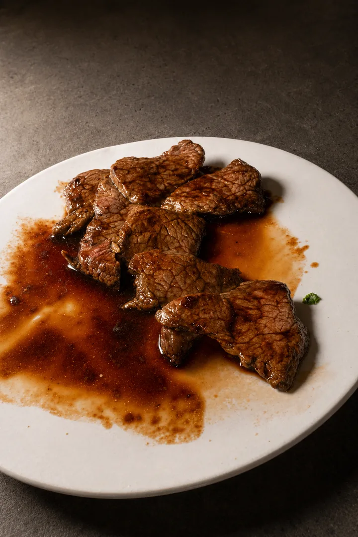 Biefstuk in jus in Menu-stijl